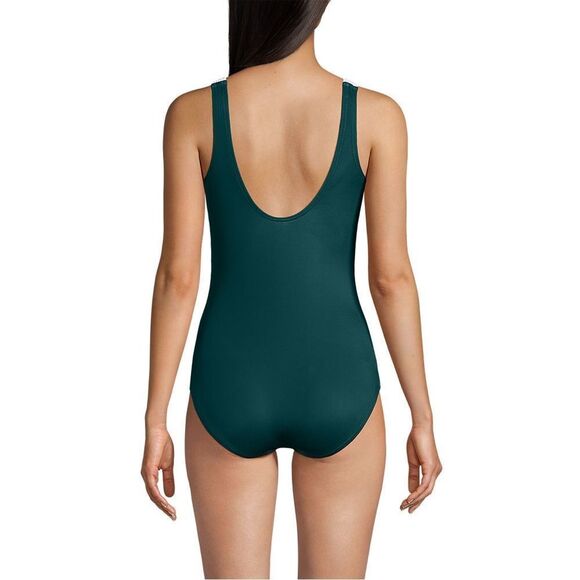 Land's End Plus Size soft cup 1 piece swimsuit Deep balsam floral placement Var - Picture 2 of 5